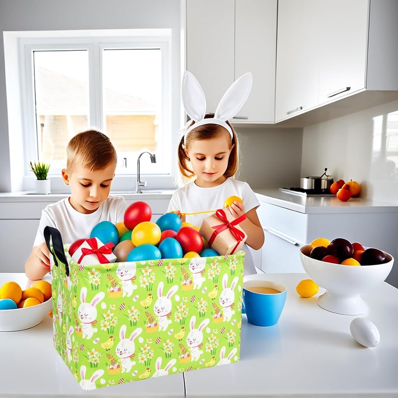 SETAMA Large Empty Easter Basket for Kid Fabric Personalized Bunny Eggs Easter Gift Basket for Boy and Girl (Rabbit Chicken Green Bottom) - Image 5